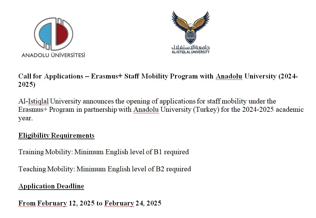 Call for Applications – Erasmus+ Staff Mobility Program