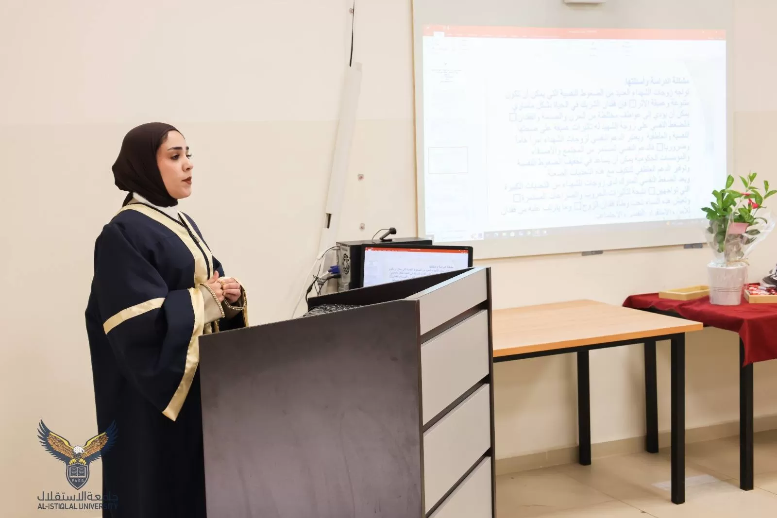 مناقشة رسالة ماجستير حول الضغط النفسي المدرك واستراتيجيات مواجهته لدى زوجات الشهداء في فلسطين محافظة جنين نموذجاً